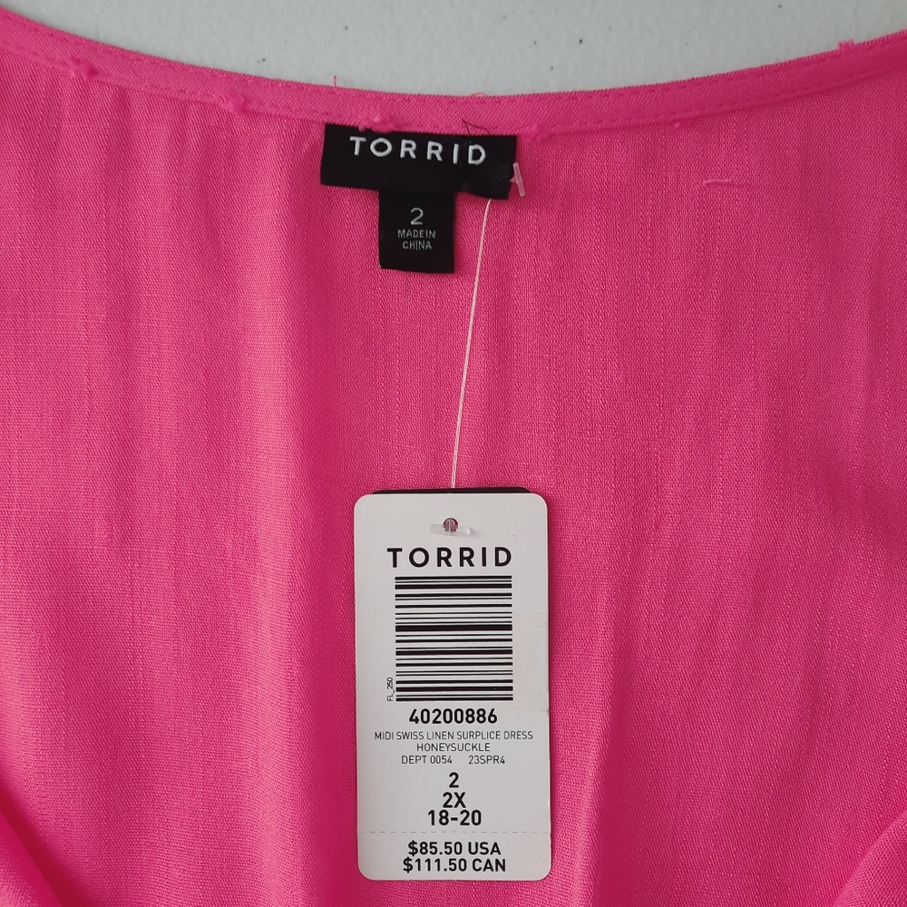 Torrid Midi Swiss Linen Surplice Dress in Honeysuckle size 2X - Picture 8 of 11